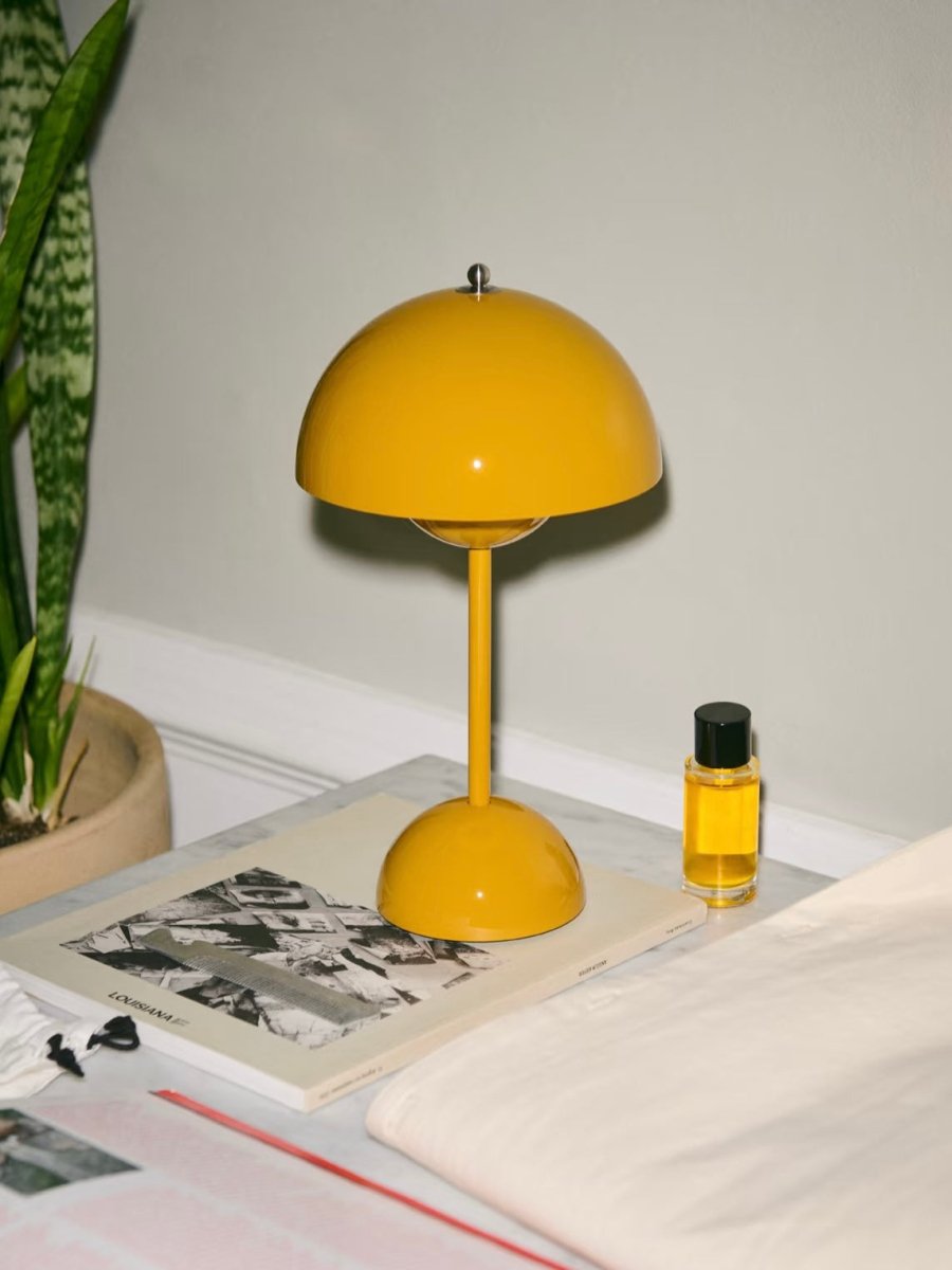 Contemporary Cordless Portable Cute Mushroom Table Lamp, Flowerpot VP9