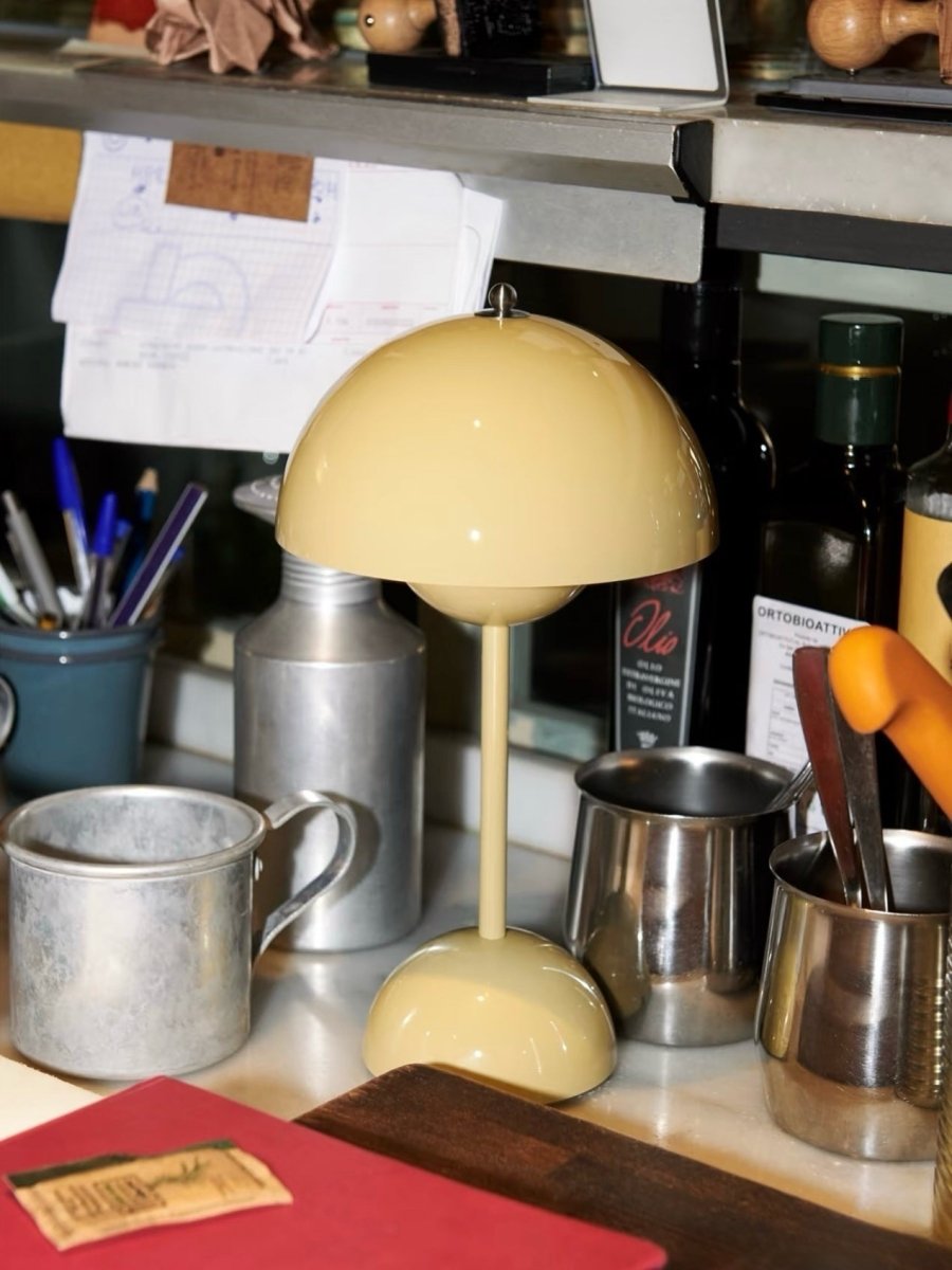 Contemporary Cordless Portable Cute Mushroom Table Lamp, Flowerpot VP9