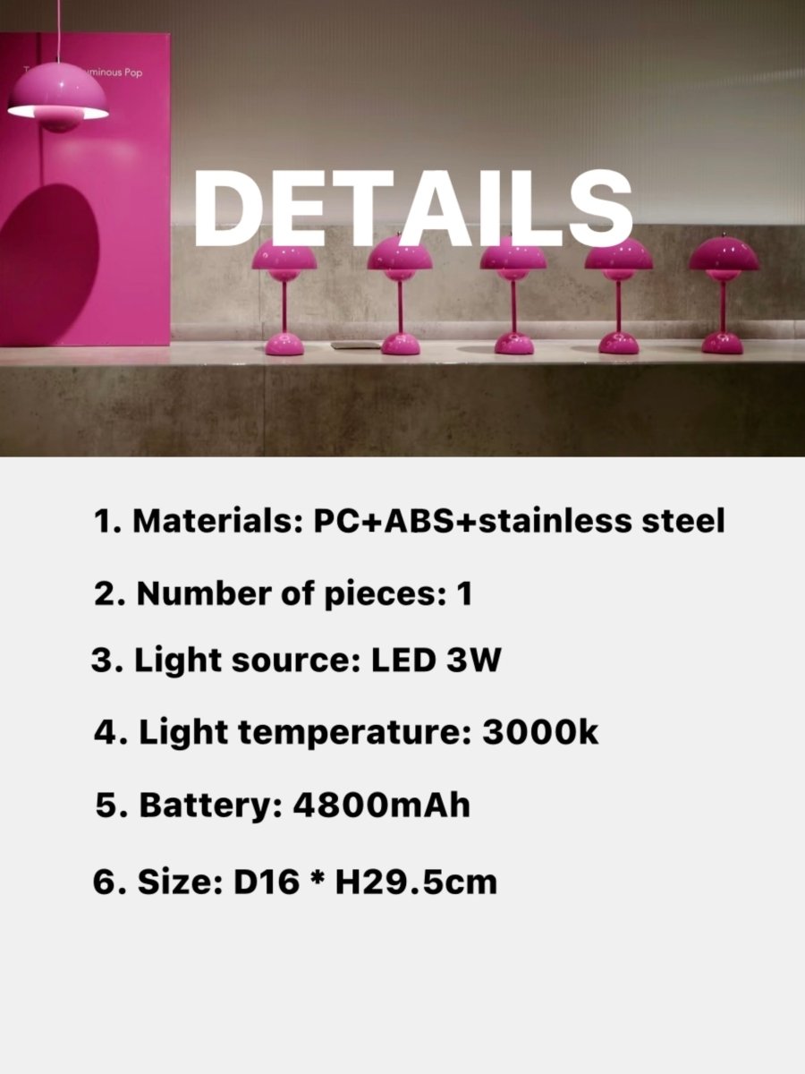 Contemporary Cordless Portable Cute Mushroom Table Lamp, Flowerpot VP9