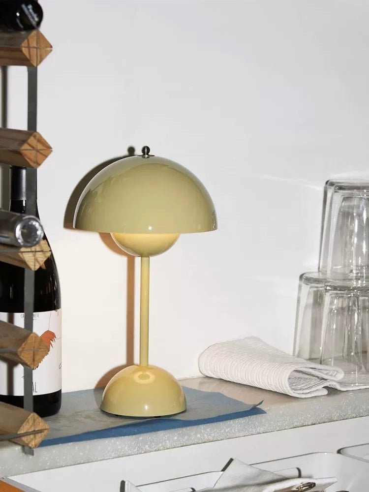 Contemporary Cordless Portable Cute Mushroom Table Lamp, Flowerpot VP9
