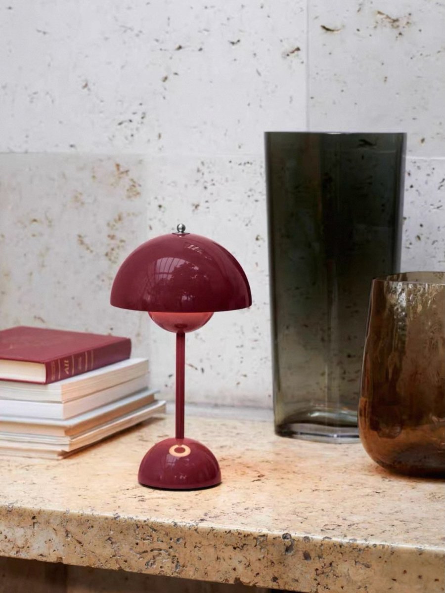 Contemporary Cordless Portable Cute Mushroom Table Lamp, Flowerpot VP9