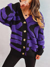 Contrast Button Up Long Sleeve Cardigan - Purple / S