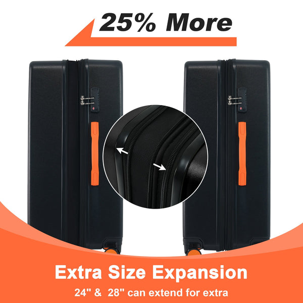 Contrast Color Hardshell Luggage 24inch Expandable Spinner Suitcase with TSA Lock Lightweight Black + ABS