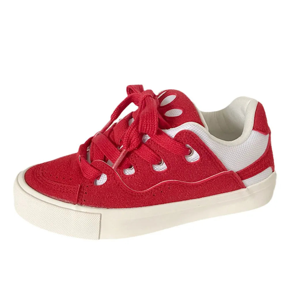 Contrast Lace Up Round Toe Flats Sneakers