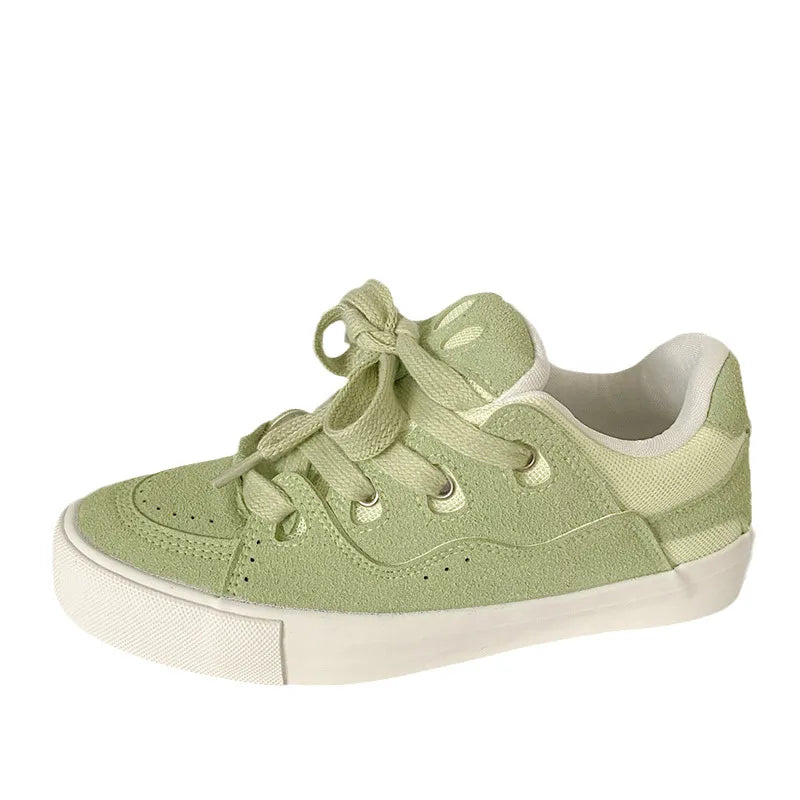 Contrast Lace Up Round Toe Flats Sneakers