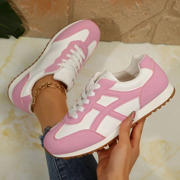Contrast Lace Up Round Toe Sneakers