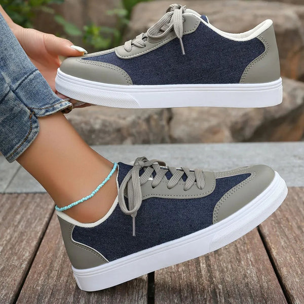 Contrast Round Toe Lace Up Sneakers
