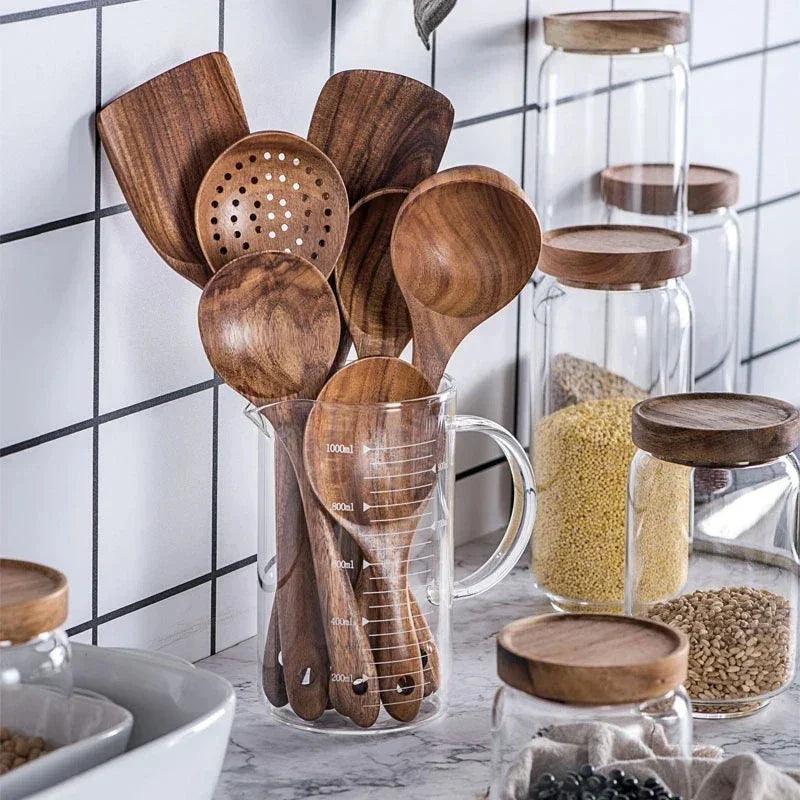 Cooking Spoons - Non-Stick Wooden Teak Set