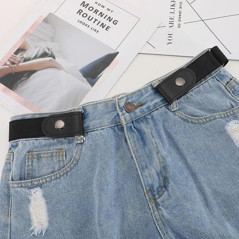 Cool Buckle-Free Stretch Elastic Waist Belt Unisex Style No Buckle Fashion Waistbands For Men And Women Simple Black Stretch Belt Invisible Elastic Belt For Jeans Pants Dresses