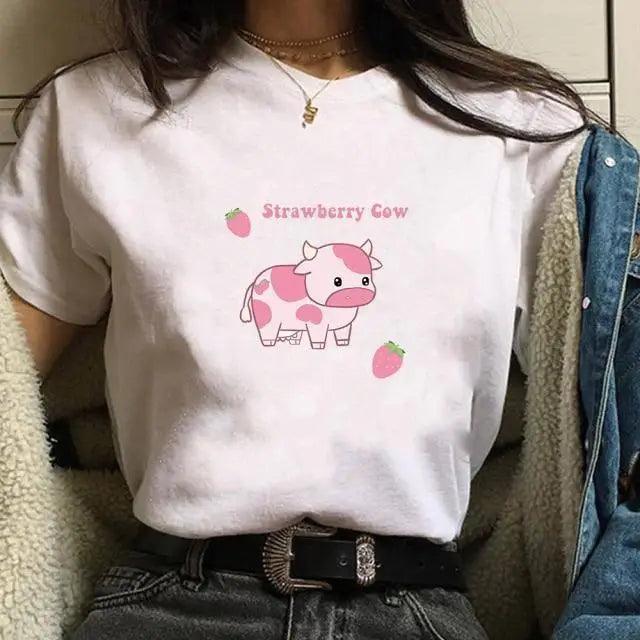 Cool Cow Print Hoodie Strawberry Casual Pullover Oversized Sweatshirt Pullover Sweatshirts for Women Cute Strawberry Cow Print Hoodie Casual Top Aesthetic Clothes For Women Funny Hoodies