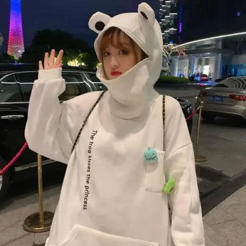Cool Women Hoodie Perfect Sleeping Frog Pullover Winter Sense Hooded Modern Casual Sweatshirts Cute Funny Style Comfortable Frog Pullover Hoodie For Women