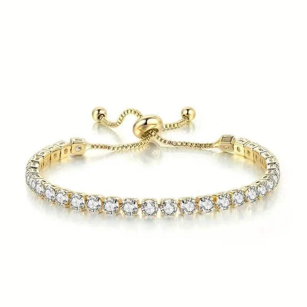 Copper Base with Plated Finish Synthetic Cubic Zirconia Inlay Adjustable Tennis Bracelet for Women
