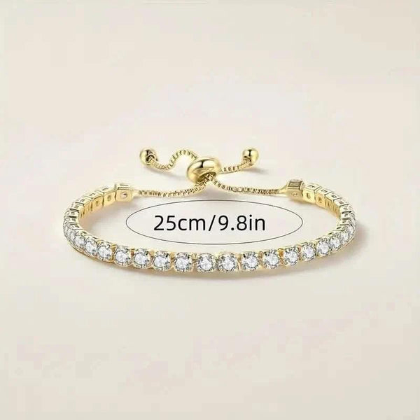 Copper Base with Plated Finish Synthetic Cubic Zirconia Inlay Adjustable Tennis Bracelet for Women
