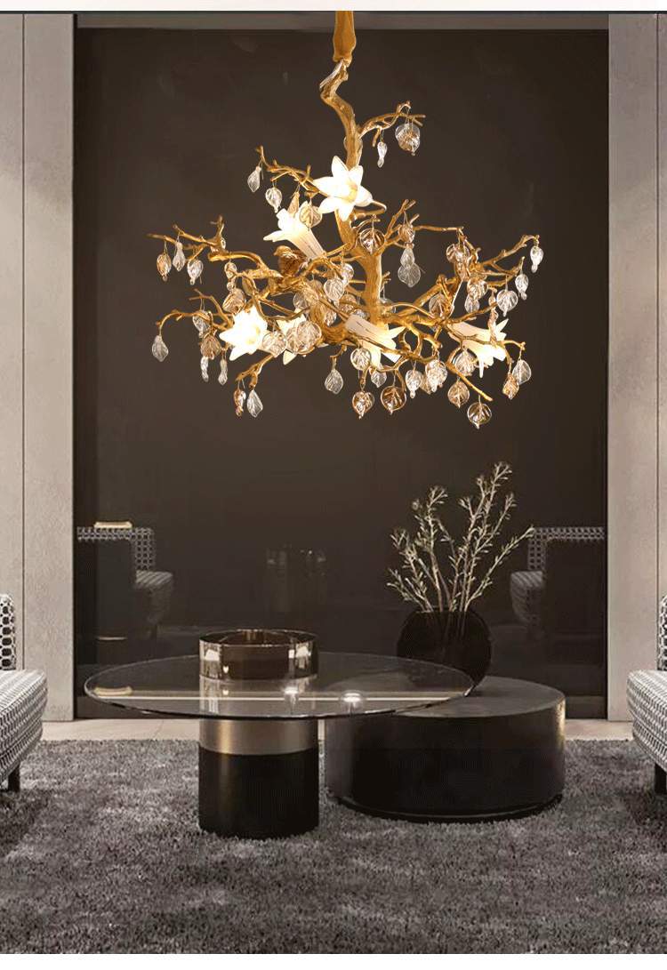 Brass Crystal Branch Chandelier