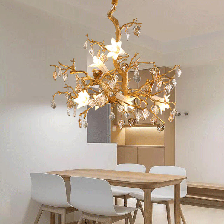 Brass Crystal Branch Chandelier