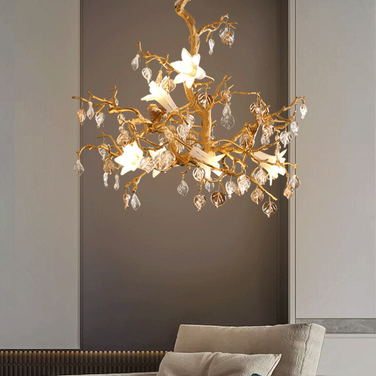 Brass Crystal Branch Chandelier