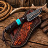 Copper Damascus Cross Draw Knife – Wenge Wood & Turquoise Inlay Handle