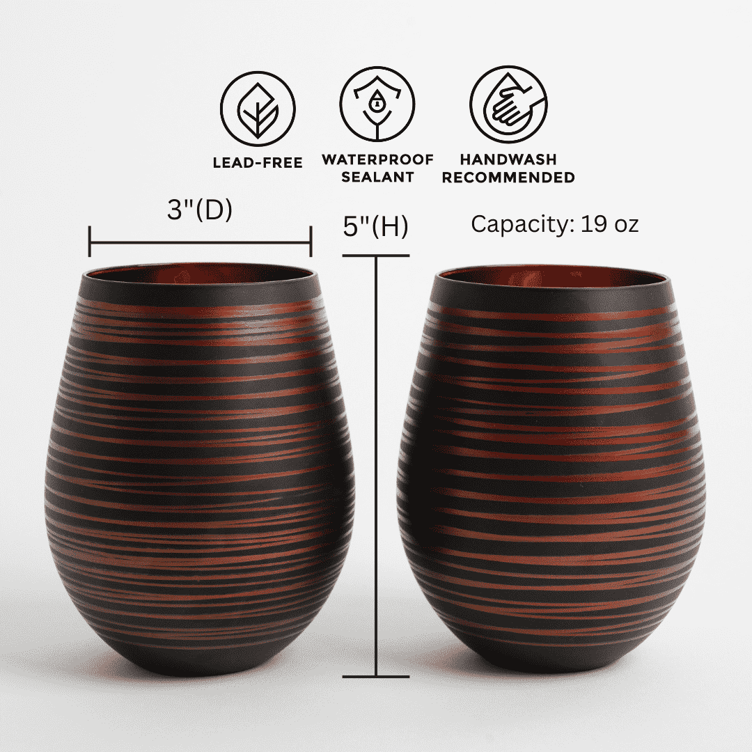 Black Swirl Stemless Wine Glasses