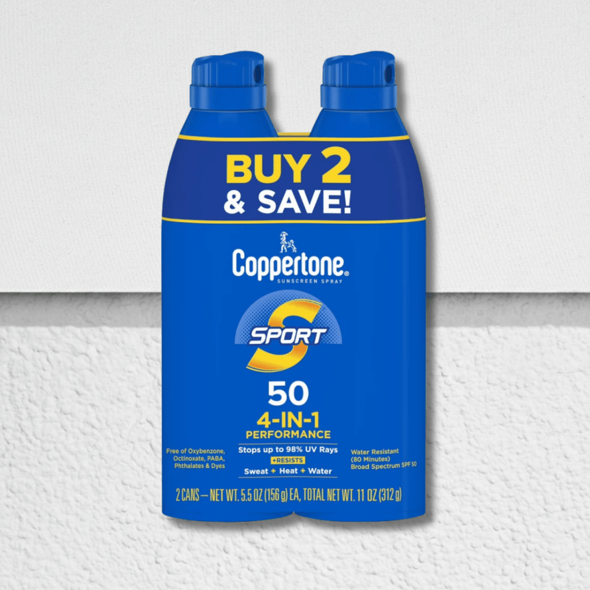 Coppertone Sunscreen Spray Sport SPF 50 4-IN-1 Pack of 2 5.5oz