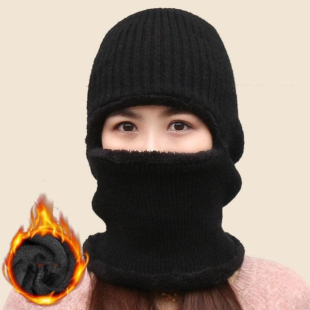 Coral Fleece Winter hat Beanies Hat Scarf Warm Breathable Wool Knitted Hat For women Double Layers Protection Cap Mask Scarf Hat Set Outdoor Sport Warm Beanies Hat For Men Knitted Hats Bandana Hiking Camping Kid Neck Warmer Cap