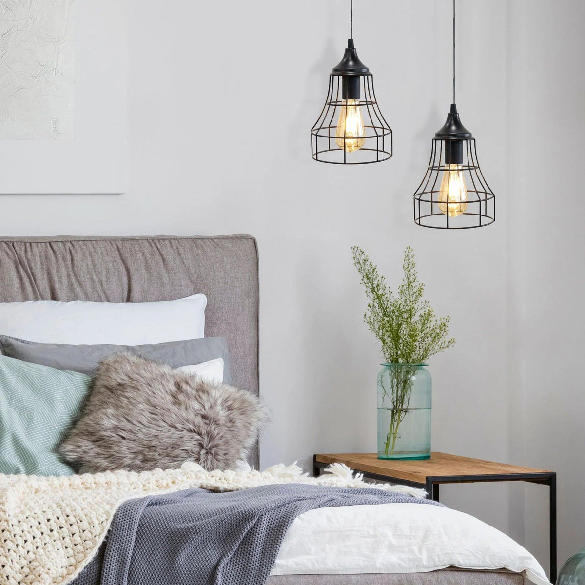 Set of 2 Metal Cage Hanging Lamps