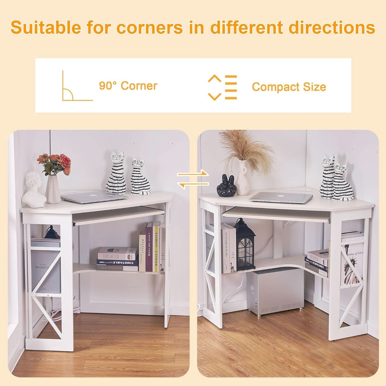 Corner Computer Desk with Keyboard Tray and Storage Shelves