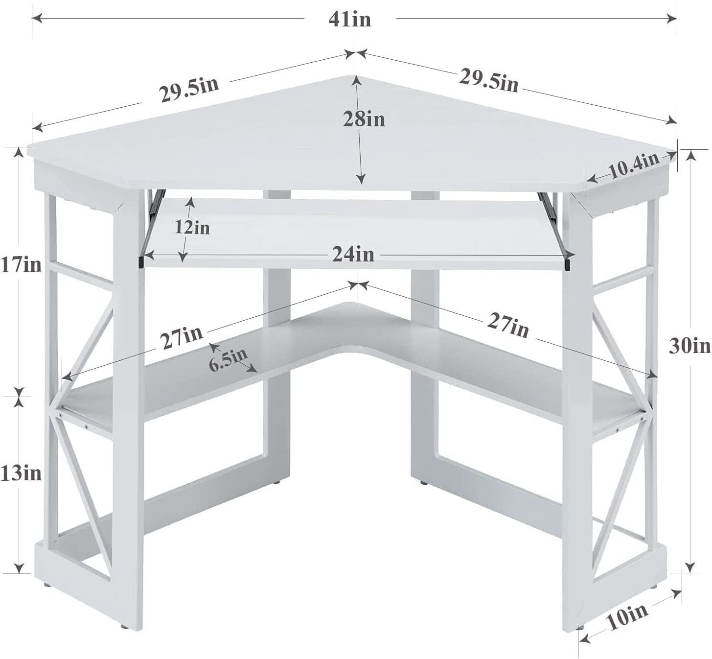 Corner Computer Desk with Keyboard Tray and Storage Shelves
