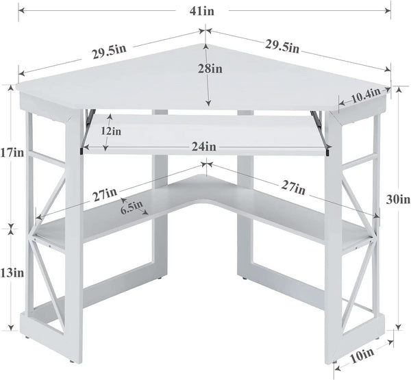 Corner Computer Desk with Keyboard Tray and Storage Shelves