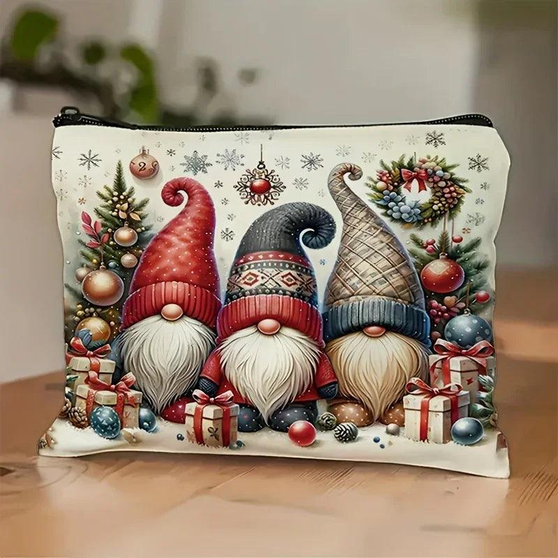 Cosmetic Bag Nylon Makeup Organizer with Zipper Closure, Large Capacity, Gnome Design, Multiple Colors