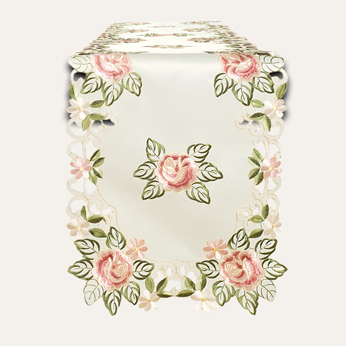Cream Table Runner – Bryton Collection, Embroidered Linen