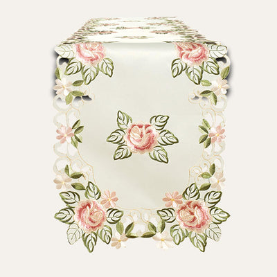 Cream Table Runner – Bryton Collection, Embroidered Linen