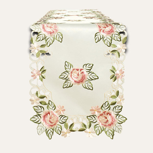Cream Table Runner – Bryton Collection, Embroidered Linen