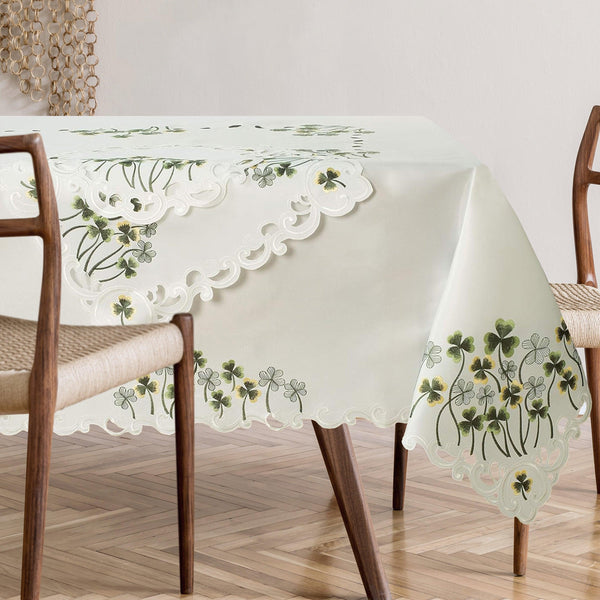 European Embroidered Table Topper – Rustic Vintage Polyester Linen Cover 60x120 Inches