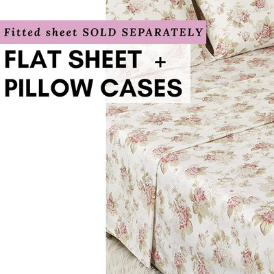 DaDa Bedding Hint of Mint Dainty Cottage Floral Roses Cotton Flat Sheet Only w/ Pillow Case (3036)