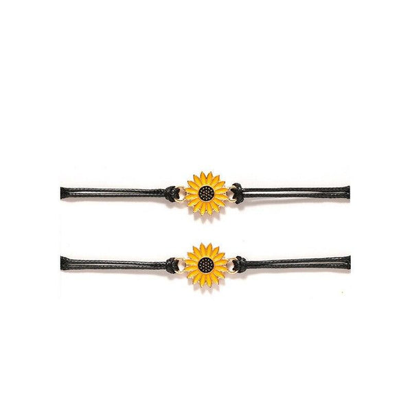 Cotton Cord Sunflower Bracelets Handmade Braided With Black Rope Charm Friendship Wish Card Surf Bangle Couples 2pcs/set Handmade Promise Adjustable Bracelets Matching Friendship Bracelet