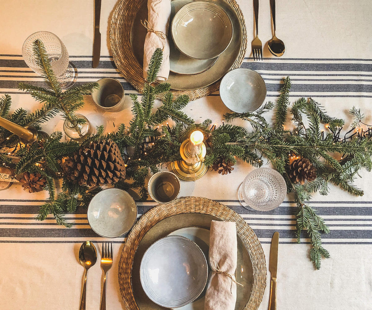 Navy Blue Striped Tablecloth