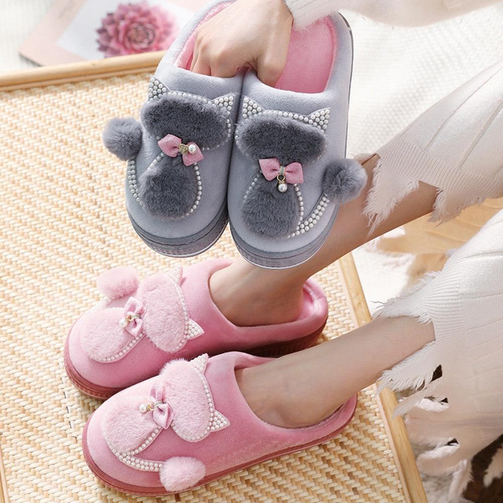 Cotton Women Cute Slippers Indoor Shoes For Women Winter Home Slippers Warm Footwear Winter Cotton Slippers Memory Foam House Slippers Cozy Fluffy Bedroom Couples Slippers