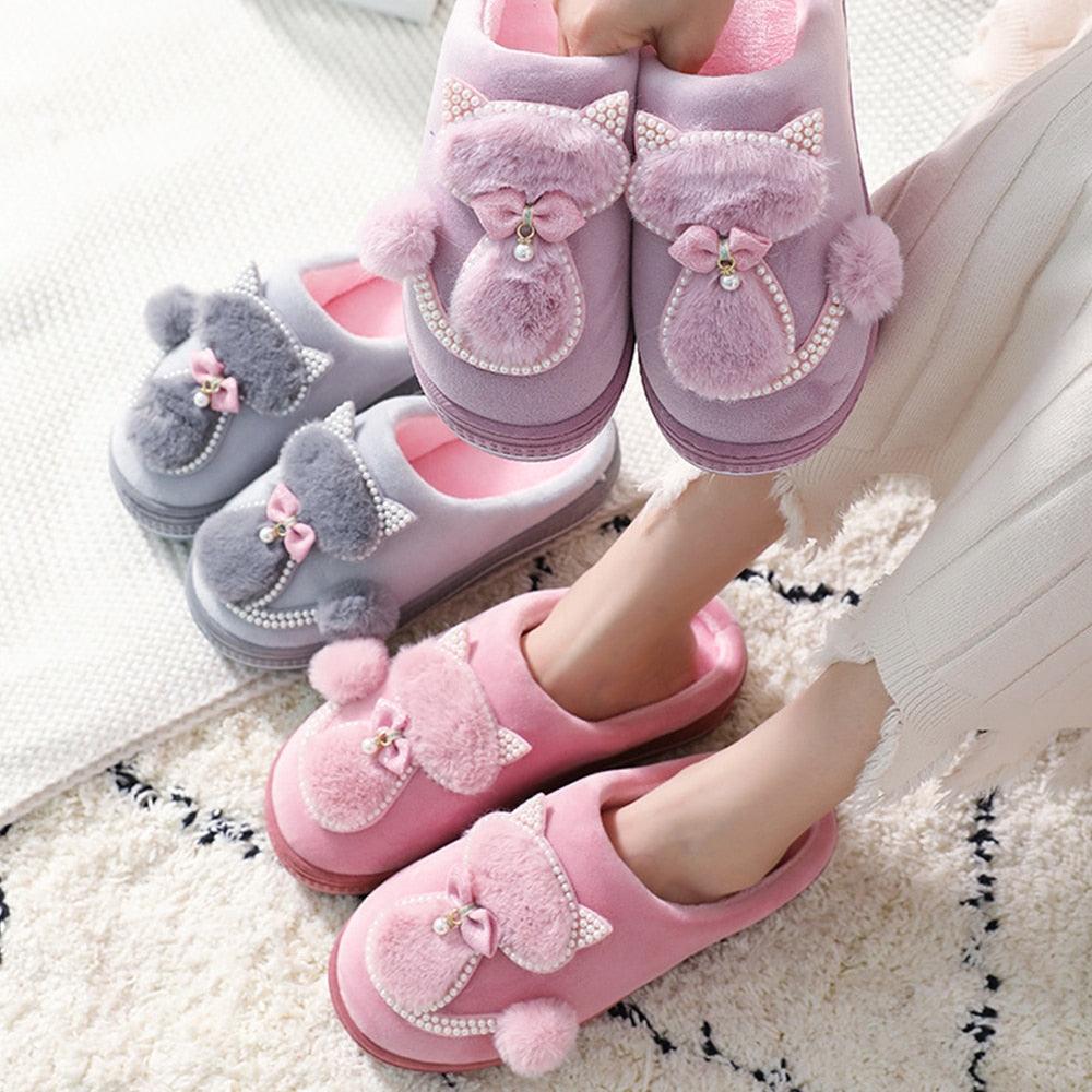 Cotton Women Cute Slippers Indoor Shoes For Women Winter Home Slippers Warm Footwear Winter Cotton Slippers Memory Foam House Slippers Cozy Fluffy Bedroom Couples Slippers