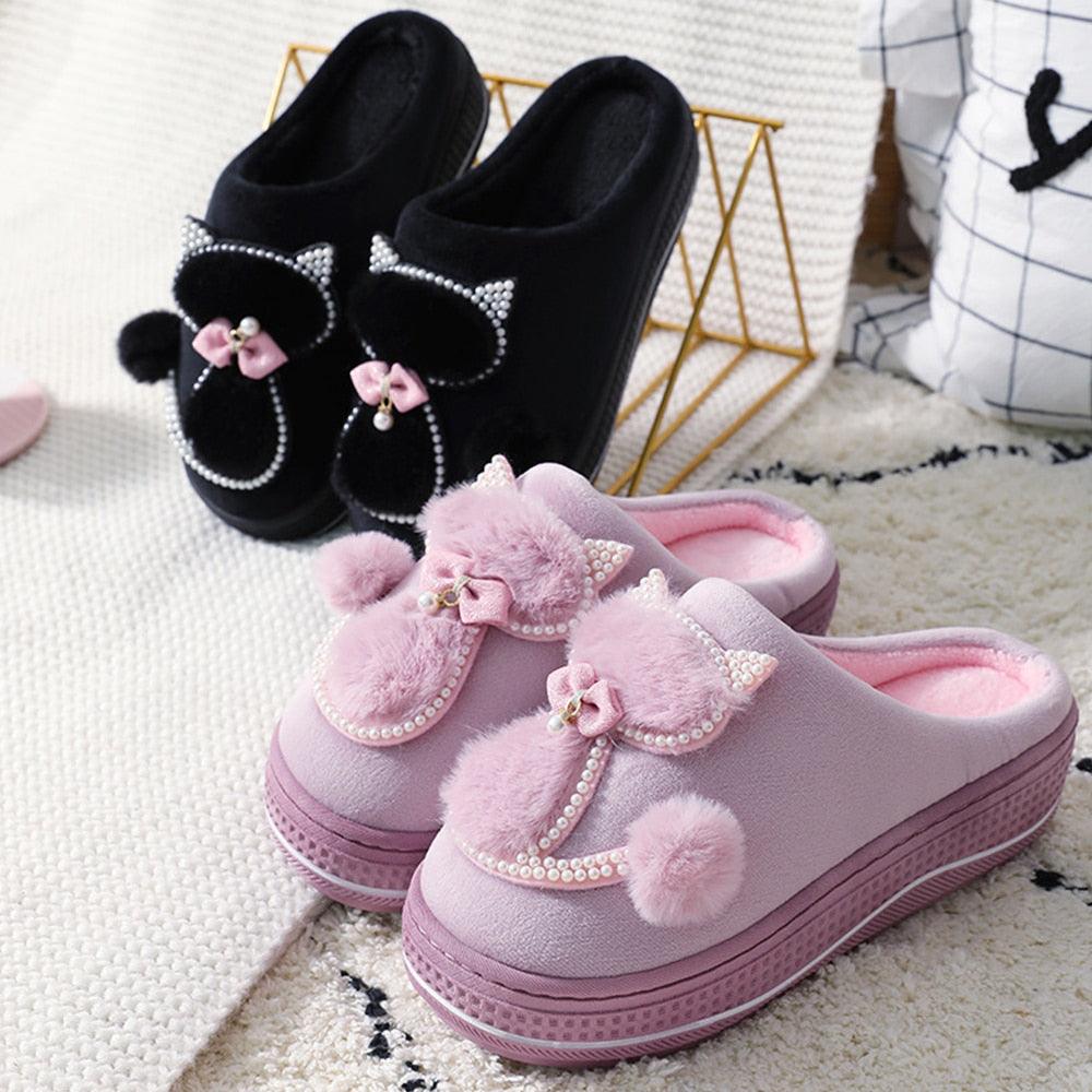 Cotton Women Cute Slippers Indoor Shoes For Women Winter Home Slippers Warm Footwear Winter Cotton Slippers Memory Foam House Slippers Cozy Fluffy Bedroom Couples Slippers