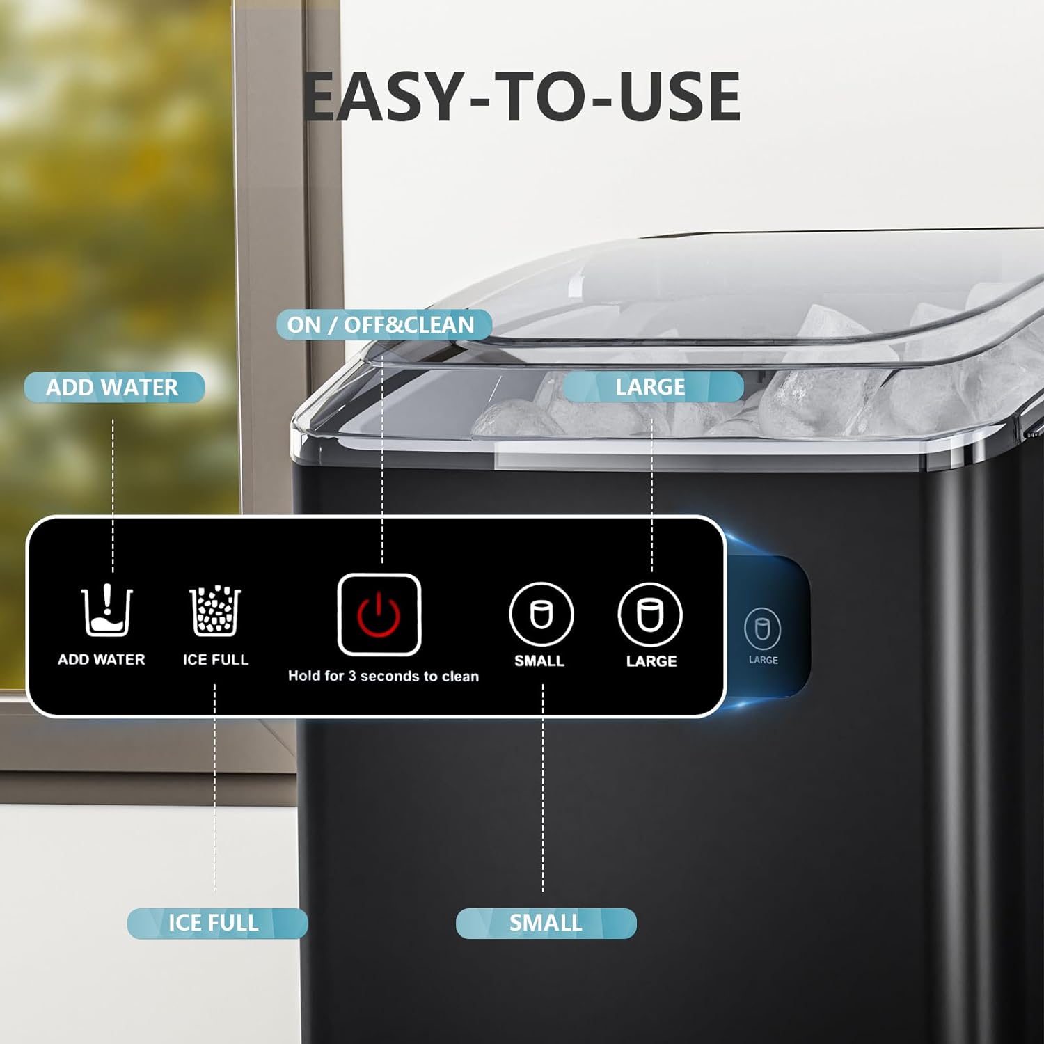 Countertop Ice Maker,Portable Ice Machine with Handle,for Home/Kitchen/Camping/RV Z3424-BLACK Kismile