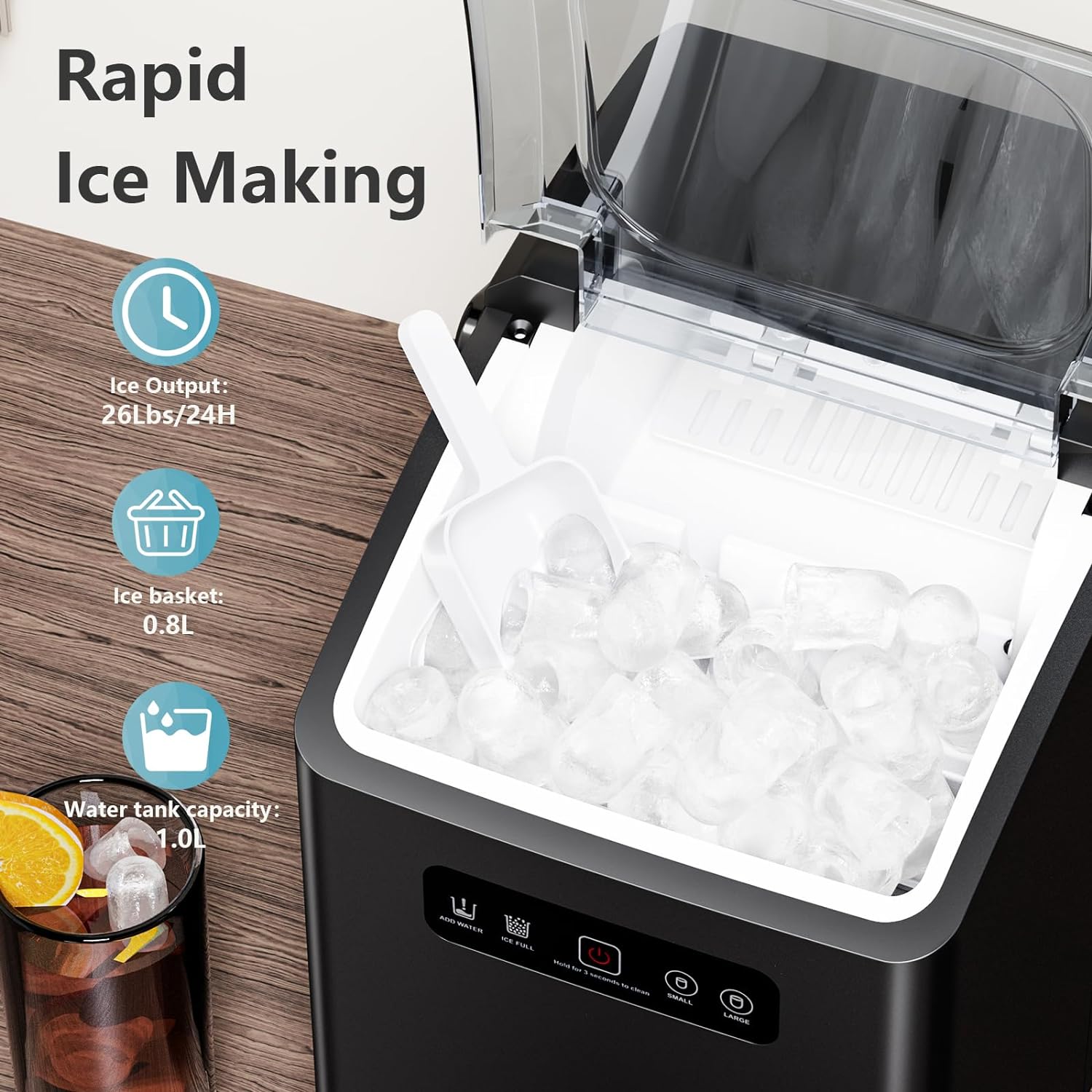 Countertop Ice Maker,Portable Ice Machine with Handle,for Home/Kitchen/Camping/RV Z3424-BLACK Kismile