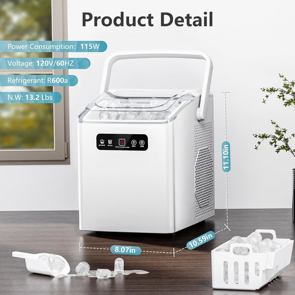 Countertop Ice Maker,Portable Ice Machine with Handle,for Home/Kitchen/Camping/RV Z3424-BLACK Kismile