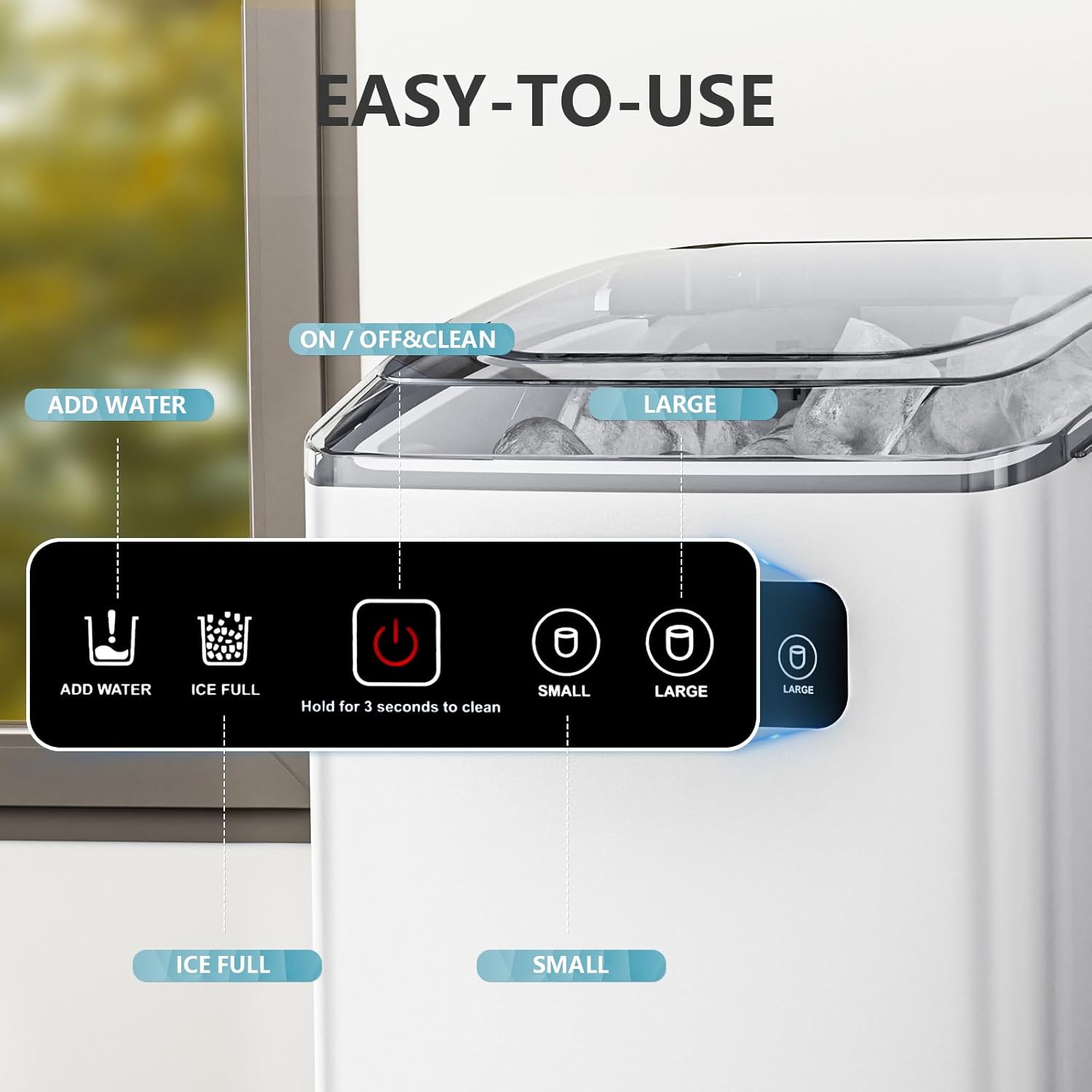 Countertop Ice Maker,Portable Ice Machine with Handle,for Home/Kitchen/Camping/RV Z3424-BLACK Kismile