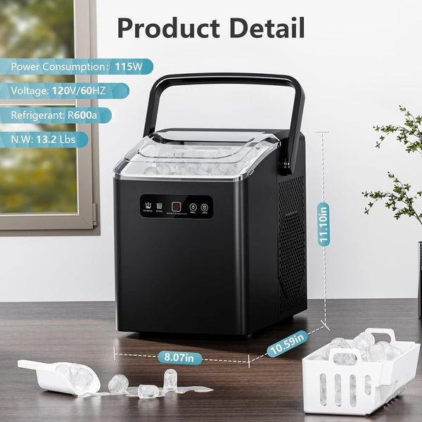 Countertop Ice Maker,Portable Ice Machine with Handle,for Home/Kitchen/Camping/RV Z3424-BLACK Kismile