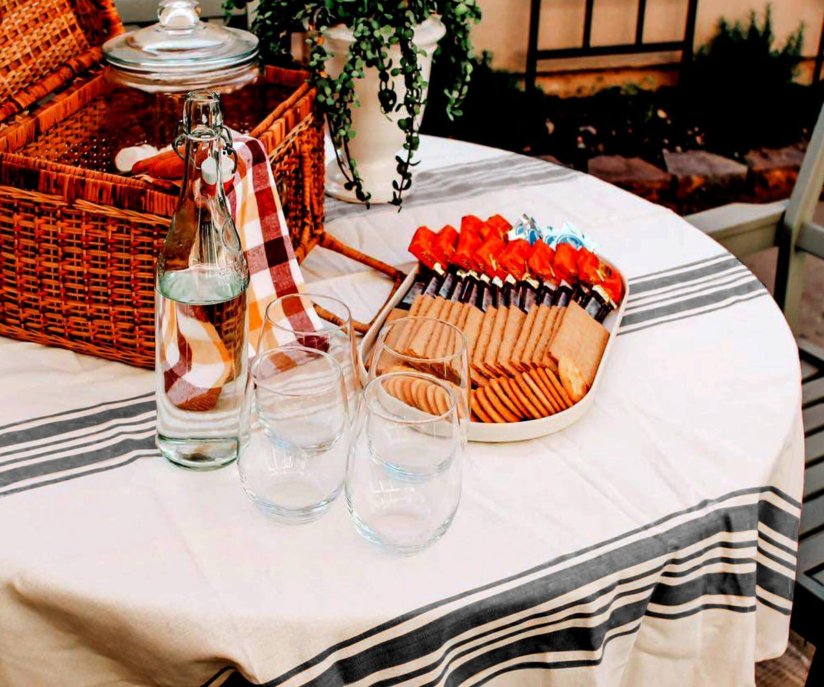 Navy Blue Striped Round Tablecloth