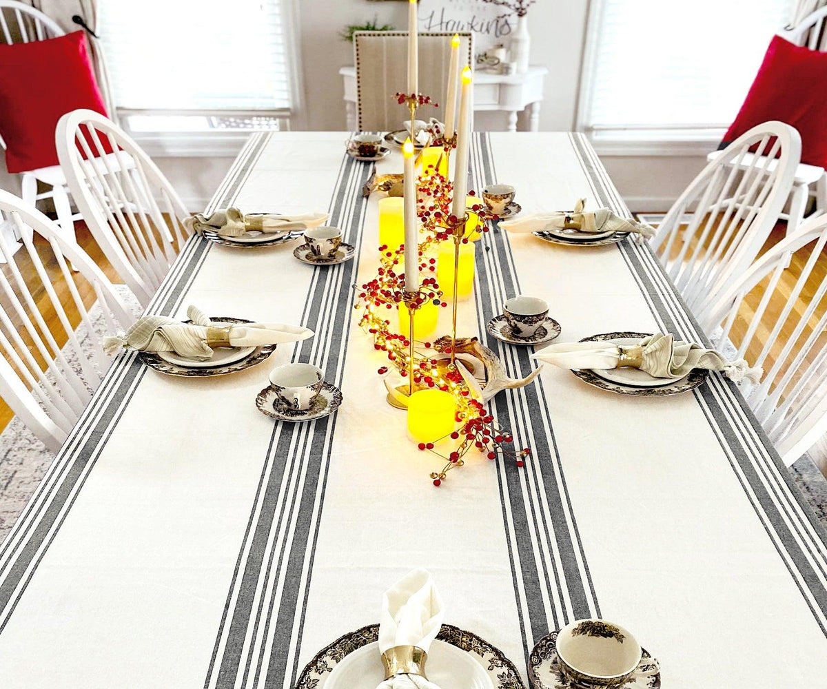 Navy Blue Striped Tablecloth