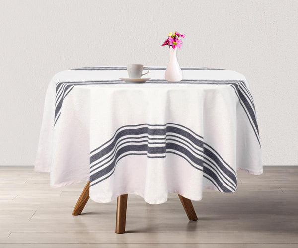 Round Tablecloth 63 inch - Striped Cotton Tablecloth