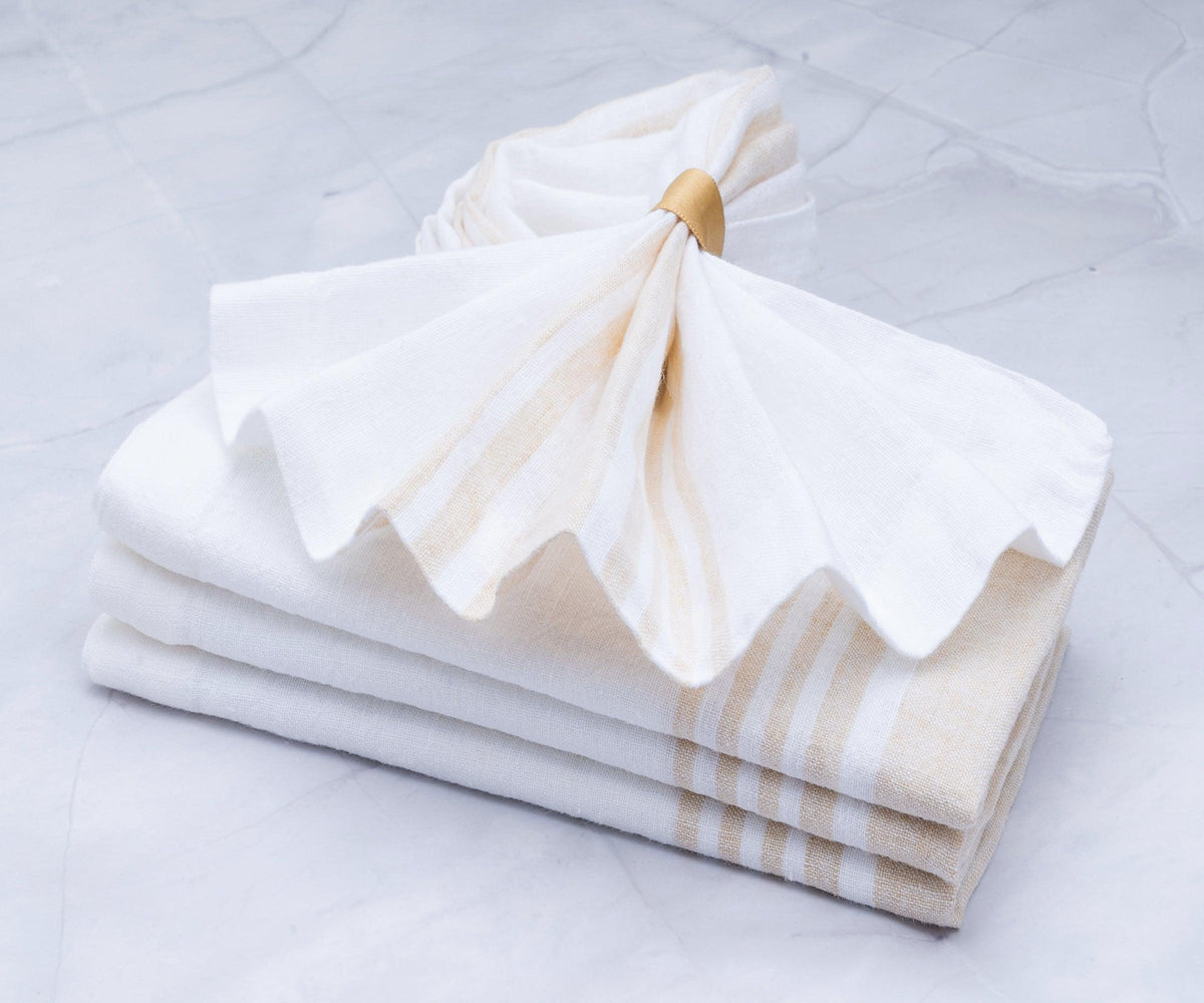 Beige Striped Napkins - Linen Cloth Napkins