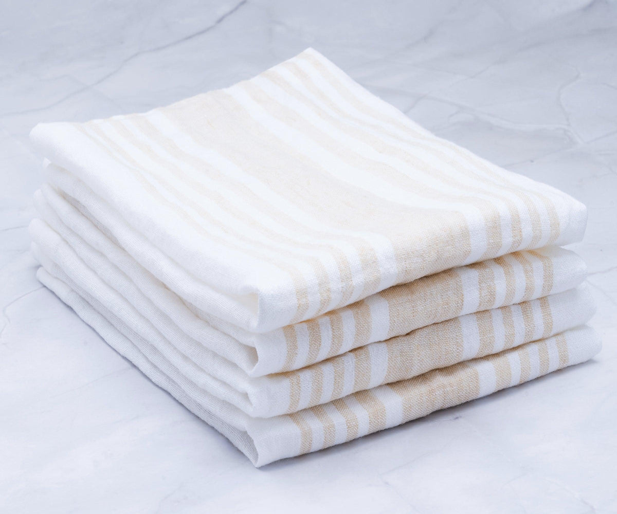 Beige Striped Napkins - Linen Cloth Napkins