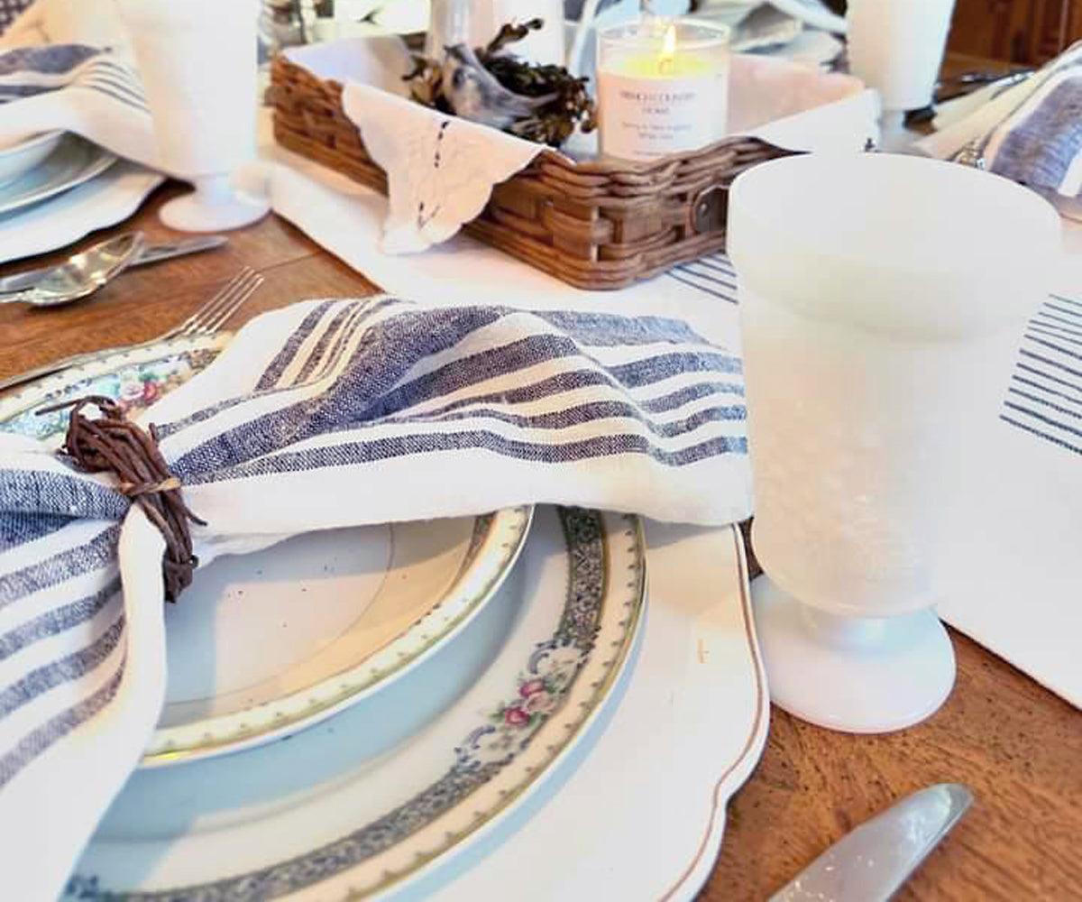 Navy Blue Striped Napkins Set of 4, 8 & More